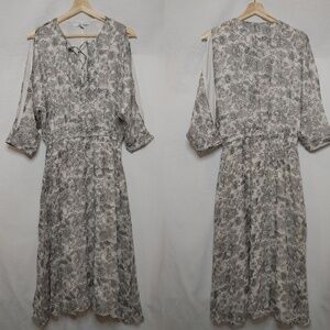 Derek Lam 10 Crosby Black White Floral Midi Dress Silk 6 Tie Neck 3/4 Sleeve
